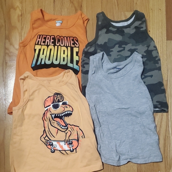Set of 4 toddler tank tops in orange, gray and camo. - Picture 1 of 8